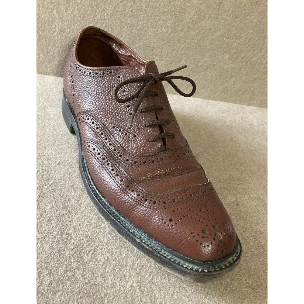 Dack Bespoke Grain Leather Wingtip Oxford Sz 9 Brown Derby Shoes‎ vtg
